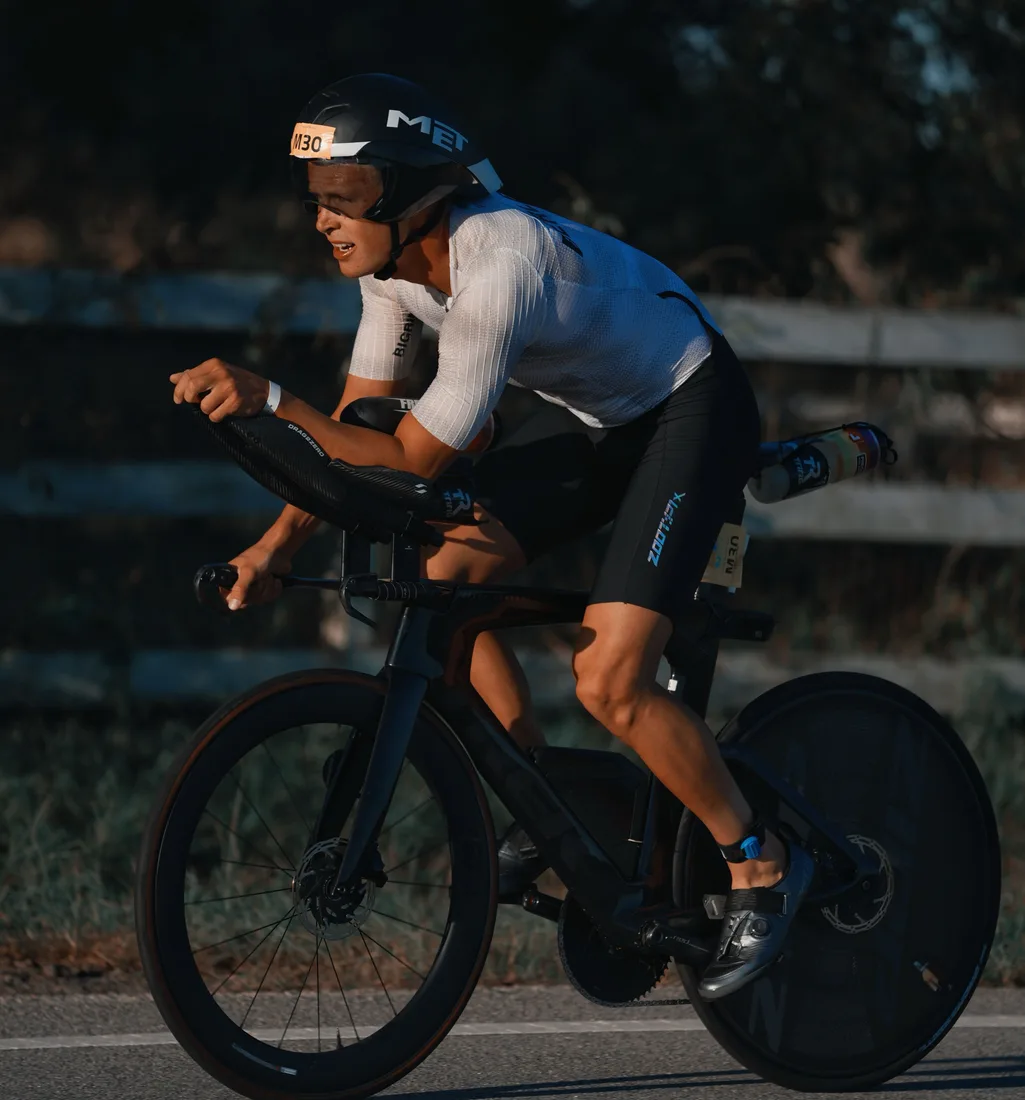 Joshua Berles on his time trial bike at IRONMAN 70.3 Augusta 2026