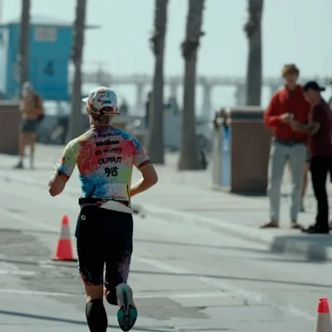 Fiona Moriarty on the run along the boardwalk at IRONMAN 70.3 Oceanside 2026
