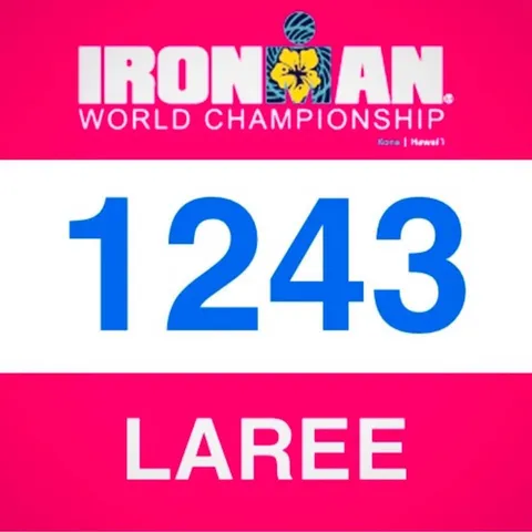 LaRee Holcomb's race number, 1243, for the IRONMAN World Championship in Kona