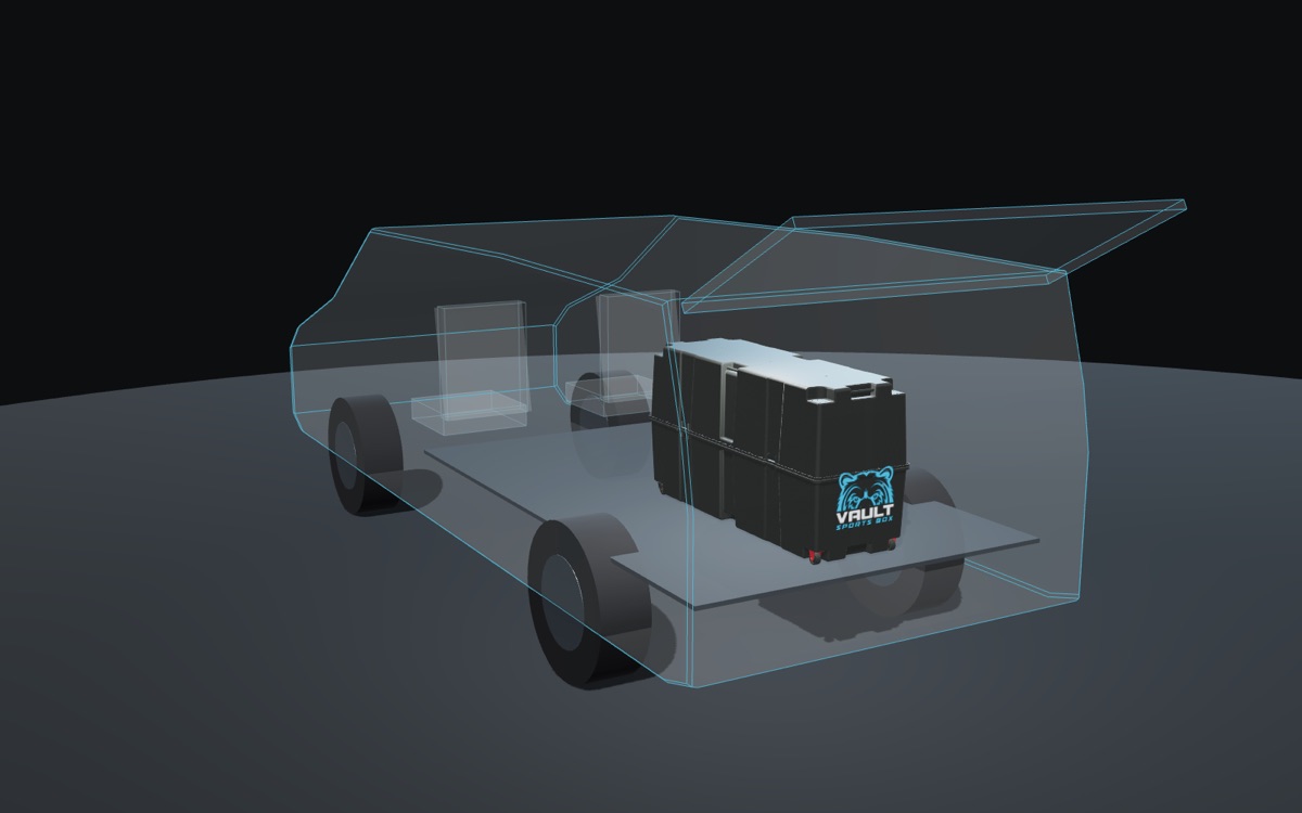 Illustration: a Vault Pro inside a minivans and full-size suv, shown in outline