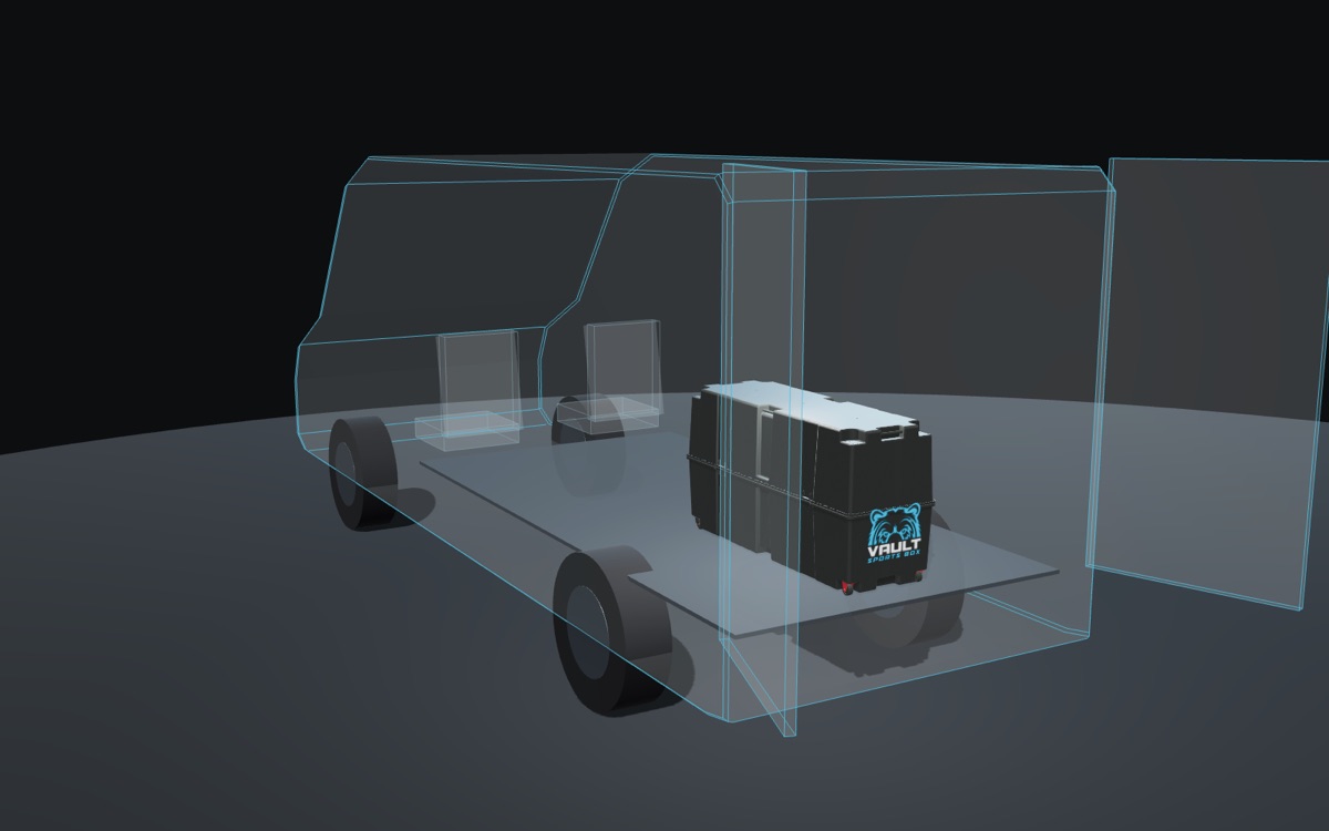 Illustration: a Vault Pro inside a cargo van, shown in outline