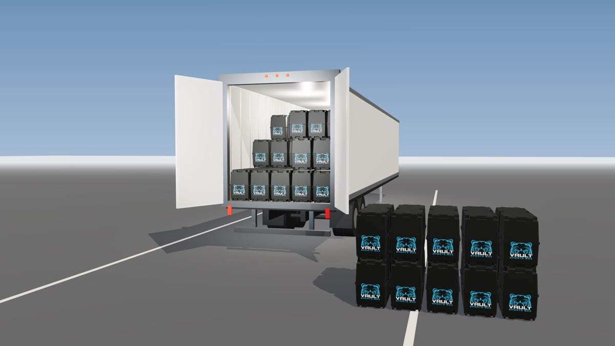 Illustration: a 53-foot trailer part-loaded with Vault Pro cases